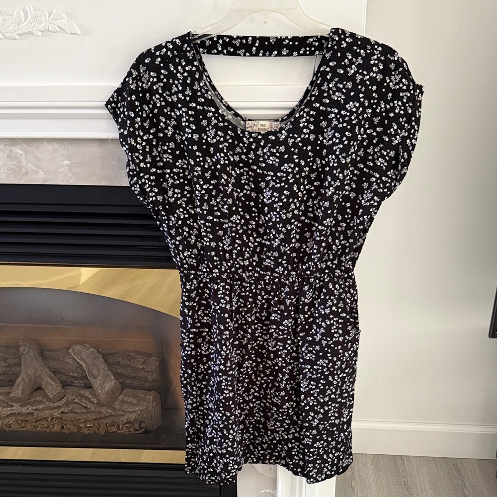 Pink Republic Black Dress with White Floral Pattern